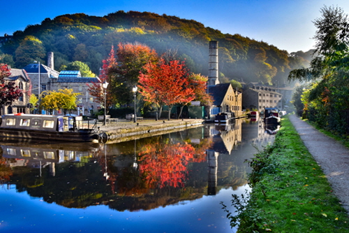 Hebden Bridge Marina, looking down the Rochdale Canal to The Smithery